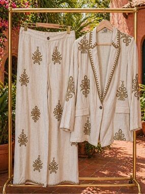 Made in Italy 2 Piece Embroidered Blazer and Trousers Suit Set OS